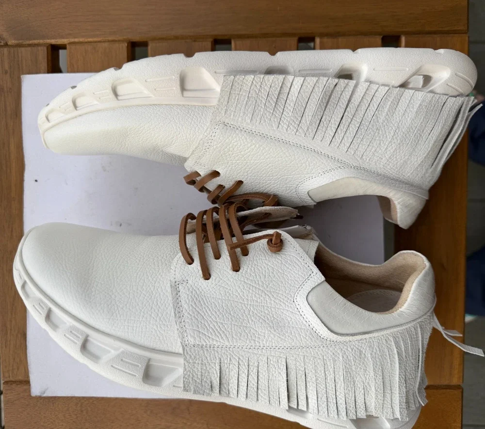 Vaneli brown Lace Up Fringe Sneakers white Comfy sporty Boho Western Sz-7 .5